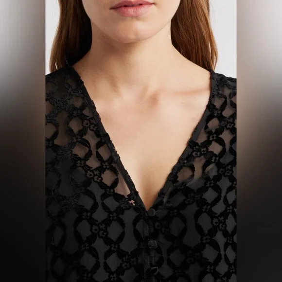 PAIGE Amaya Black Sheer Silk Blend Blouse - Picture 13 of 14